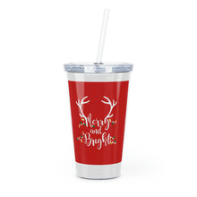 Load image into Gallery viewer, Merry and Bright Plastic Tumbler with Straw 20oz
