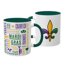 Load image into Gallery viewer, Mardi Gras Fleur-de-lis Green Accent Mug, 11oz