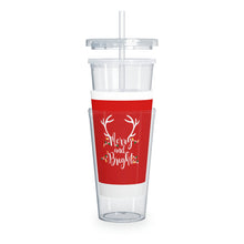 Load image into Gallery viewer, Merry and Bright Plastic Tumbler with Straw 20oz