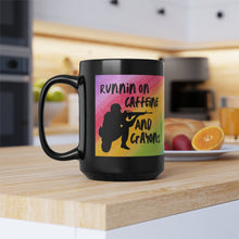 Load image into Gallery viewer, Runnin On Caffeine And Crayons Black Mug, 15oz