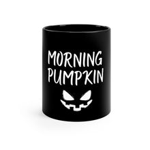 Load image into Gallery viewer, *Morning Pumpkin* Over Creepy Grin Black Mug 11oz