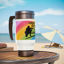 Load image into Gallery viewer, Runnin On Caffeine and Crayons Stainless Steel Travel Mug with Handle, 14oz