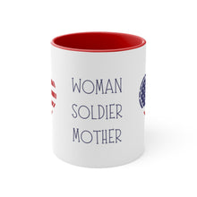Load image into Gallery viewer, Woman Soldier Mother Red Accent Mug, 11oz