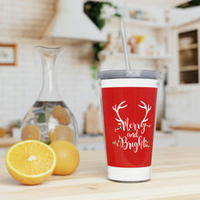 Load image into Gallery viewer, Merry and Bright Plastic Tumbler with Straw 20oz