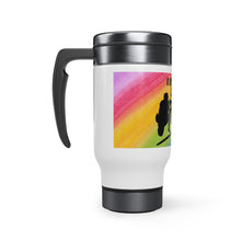 Load image into Gallery viewer, Runnin On Caffeine and Crayons Stainless Steel Travel Mug with Handle, 14oz
