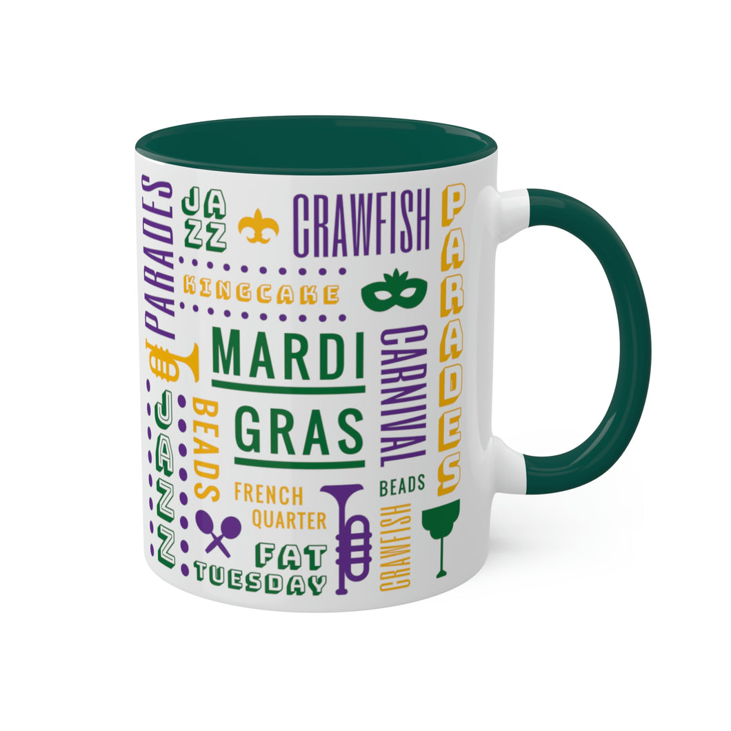 Mardi Gras Fleur-de-lis Green Accent Mug, 11oz