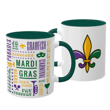 Load image into Gallery viewer, Mardi Gras Fleur-de-lis Green Accent Mug, 11oz
