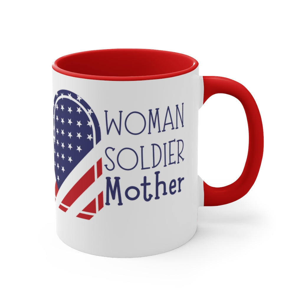 Woman Soldier Mother w/USA heart Accent Coffee Mug, 11oz