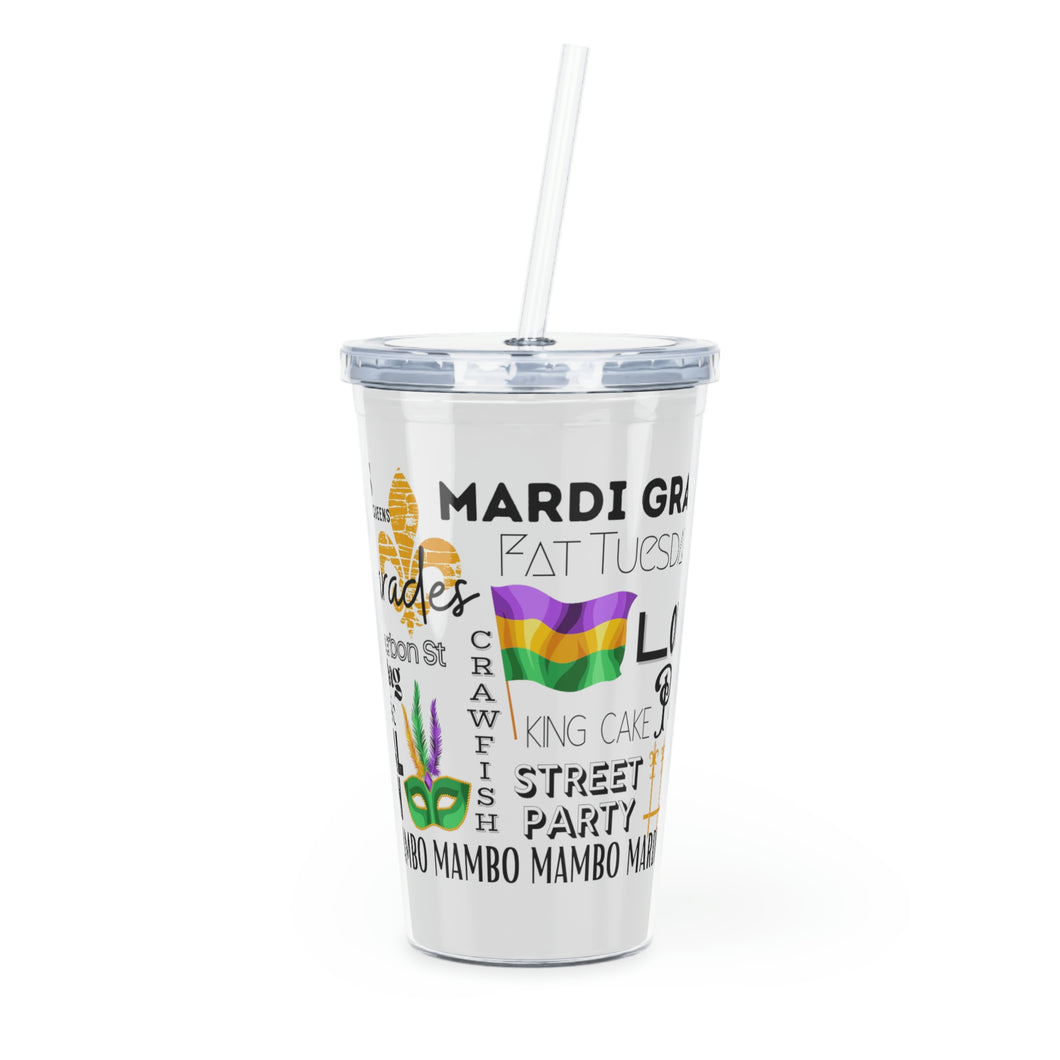 Mardi Gras Feelz Plastic Tumbler with Straw 20oz