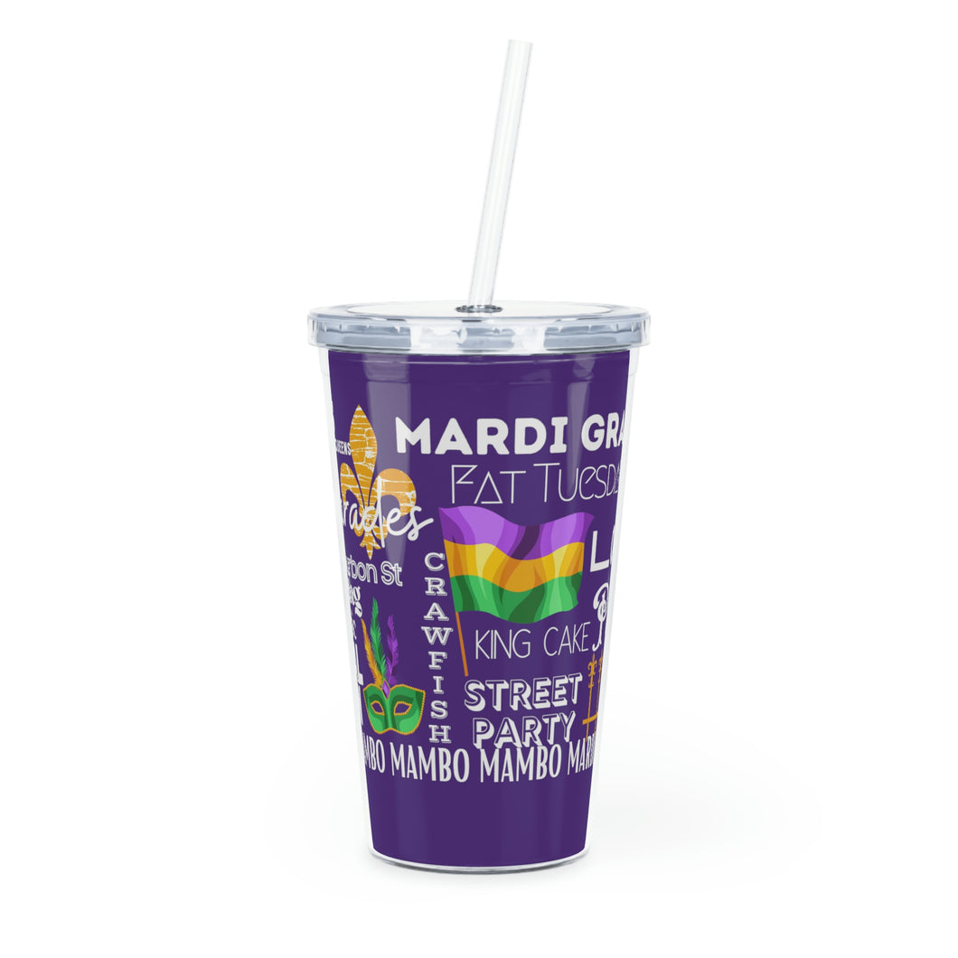Mardi Gras Feelz (Purple) Plastic Tumbler with Straw 20oz