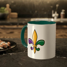 Load image into Gallery viewer, Mardi Gras Fleur-de-lis Green Accent Mug, 11oz
