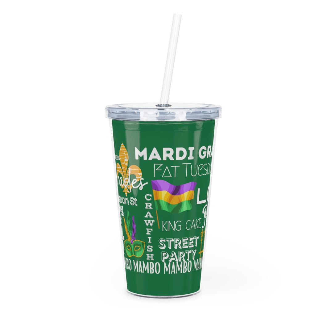 Mardi Gras Feelz (Green) Plastic Tumbler with Straw 20oz
