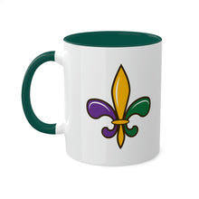 Load image into Gallery viewer, Mardi Gras Fleur-de-lis Green Accent Mug, 11oz
